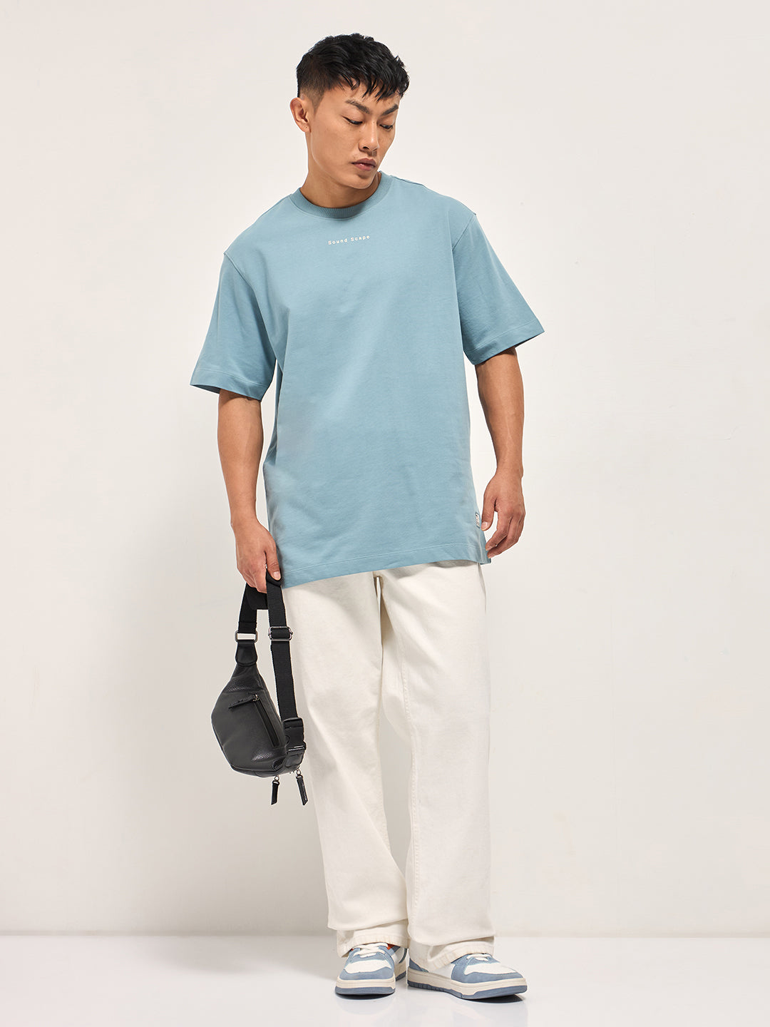 Men Wave Graphic Back Print Oversized Crew Neck T-Shirt