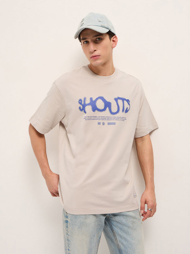 Men Beige Oversized T-Shirt