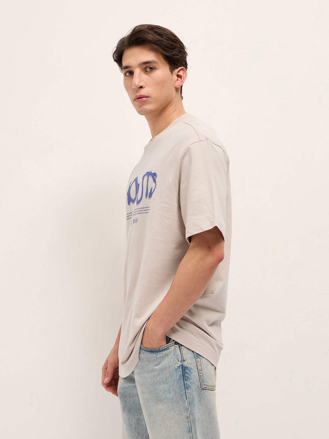 Men Beige Oversized T-Shirt