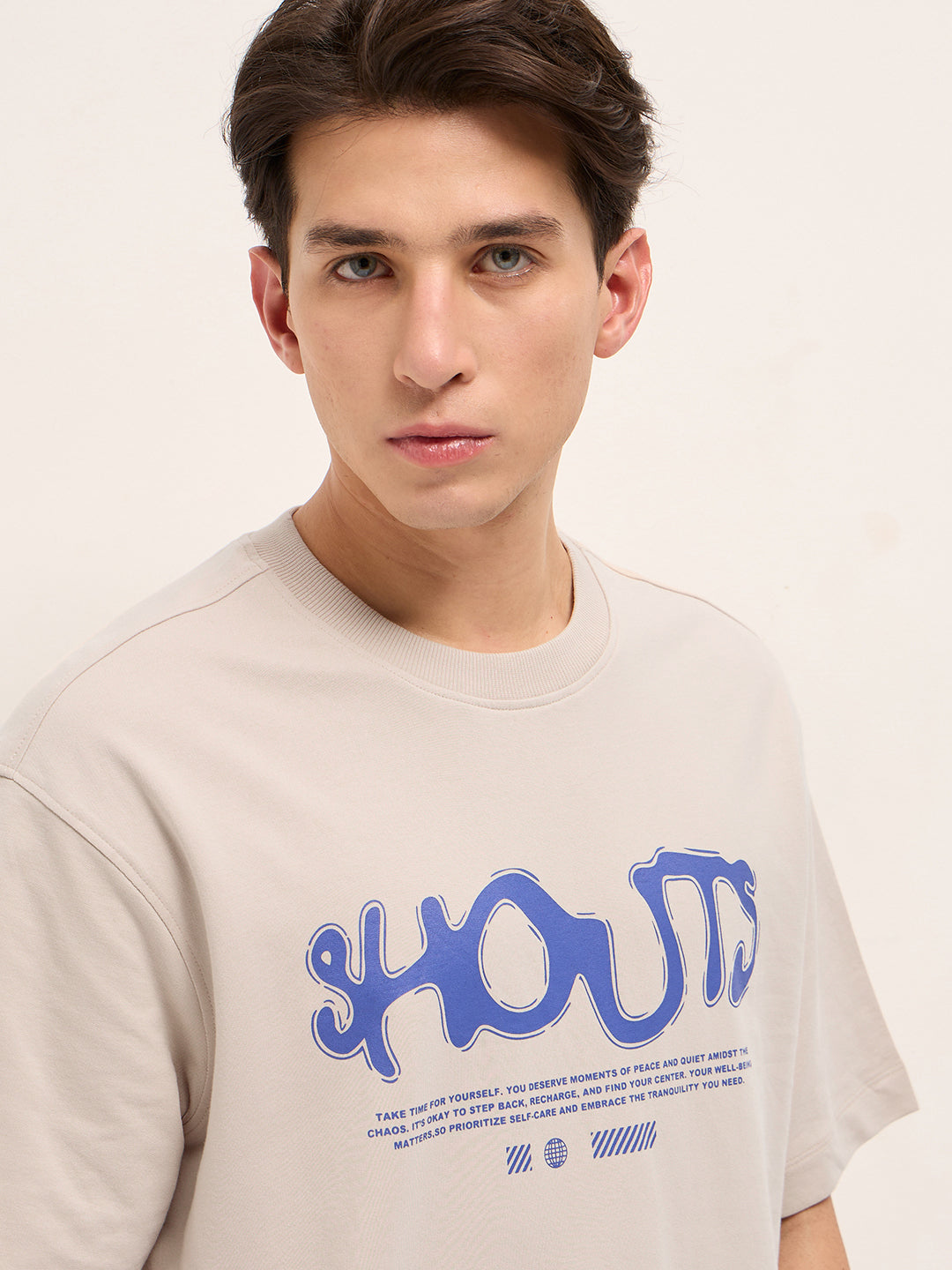 Men Beige Oversized T-Shirt