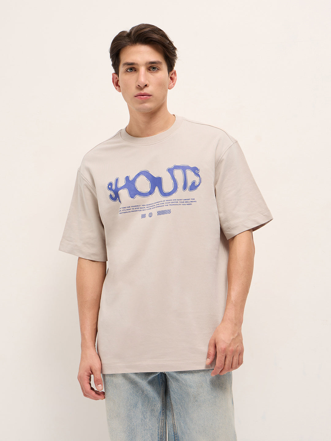 Men Beige Oversized T-Shirt