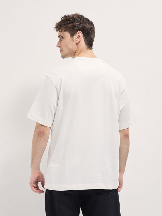 Men White Cherry Graphic Design Crew Neck T-shirt