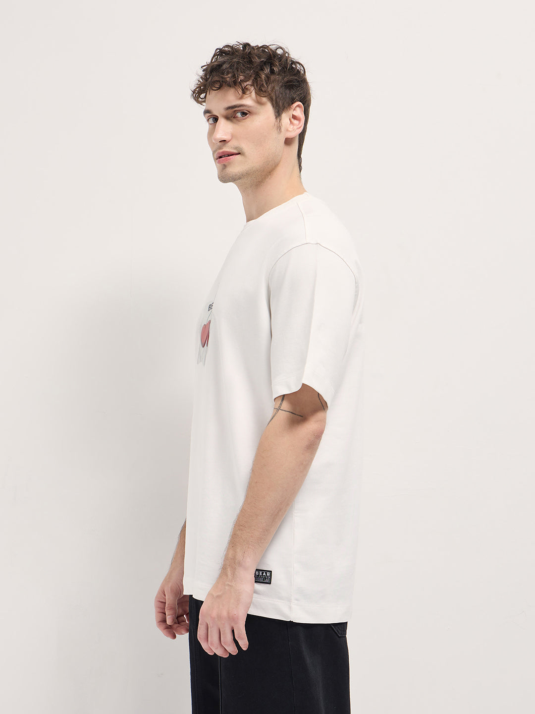 Men White Cherry Graphic Design Crew Neck T-shirt