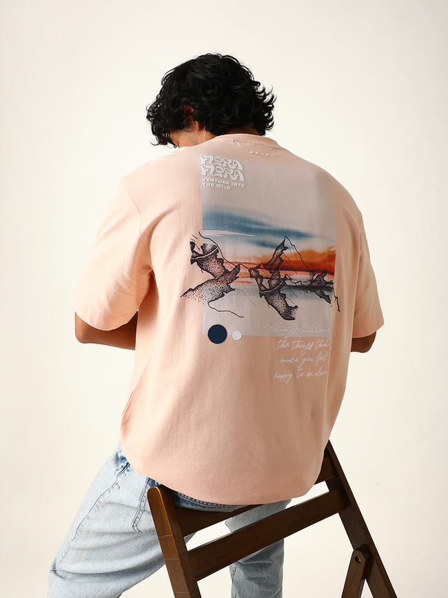 Men Peach Graphic Cotton T-Shirt