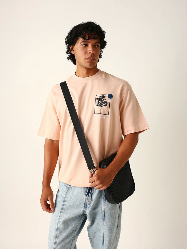 Men Peach Graphic Cotton T-Shirt