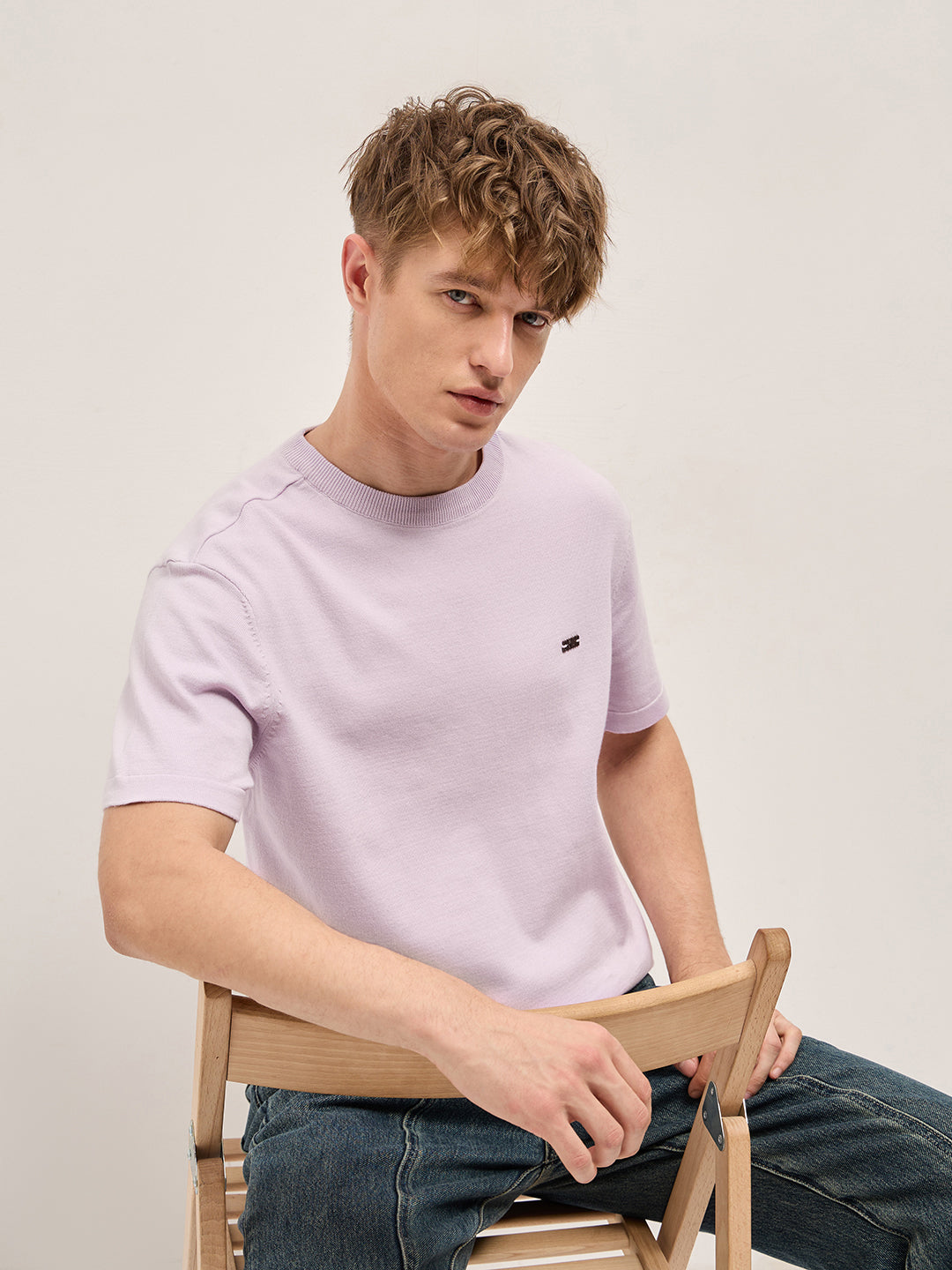 Men Purple Solid Regular Fit Ribbed Crew Neck T-shirt