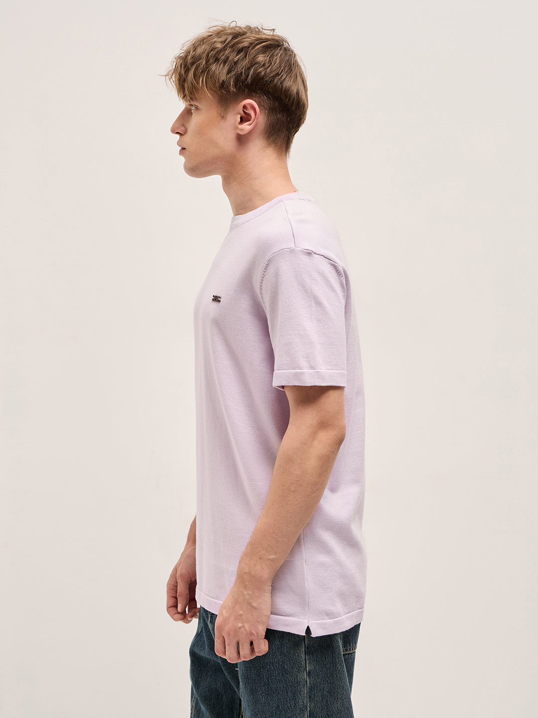 Men Purple Solid Regular Fit Ribbed Crew Neck T-shirt
