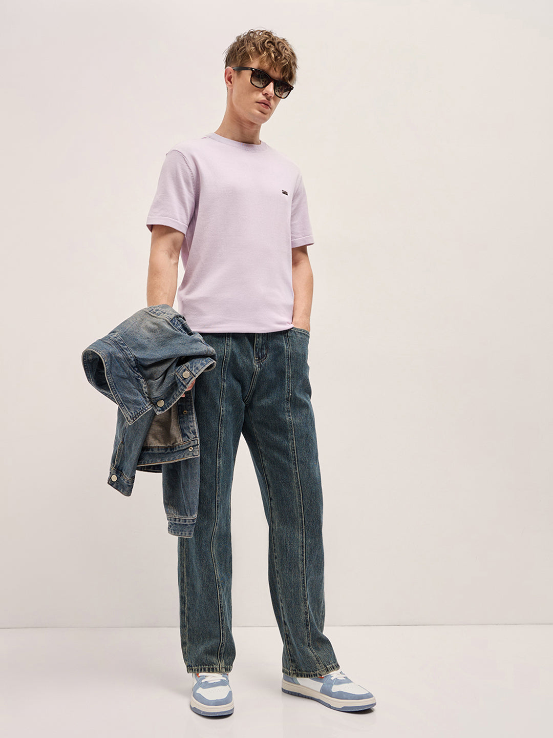 Men Purple Solid Regular Fit Ribbed Crew Neck T-shirt