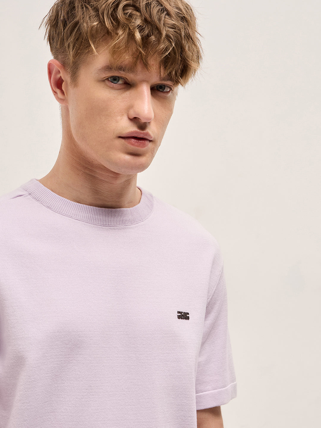 Men Purple Solid Regular Fit Ribbed Crew Neck T-shirt