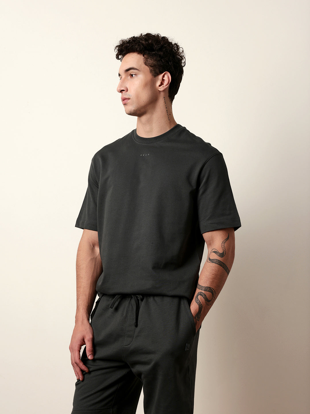 Men Grey Half Sleeve Oversize T-Shirt