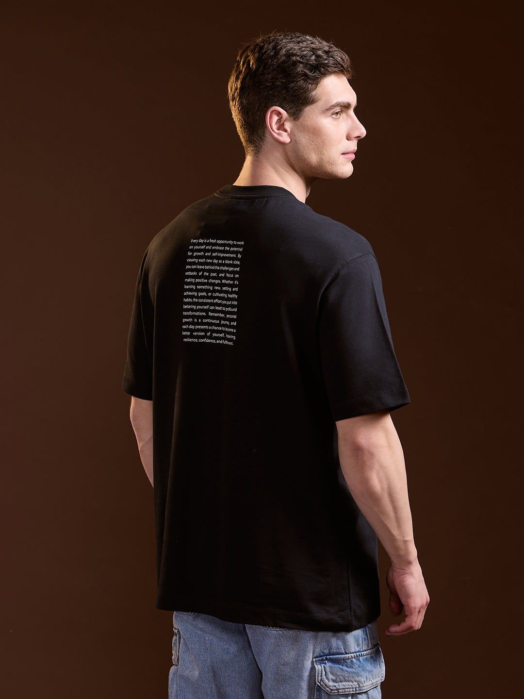 Men Black Oversize Floral Graphic Print Crew Neck T-shirt