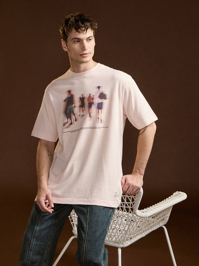 Men Peach Oversize Graphic Print Crew Neck T-shirt