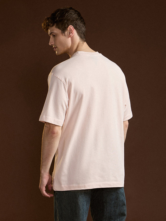 Men Peach Oversize Graphic Print Crew Neck T-shirt