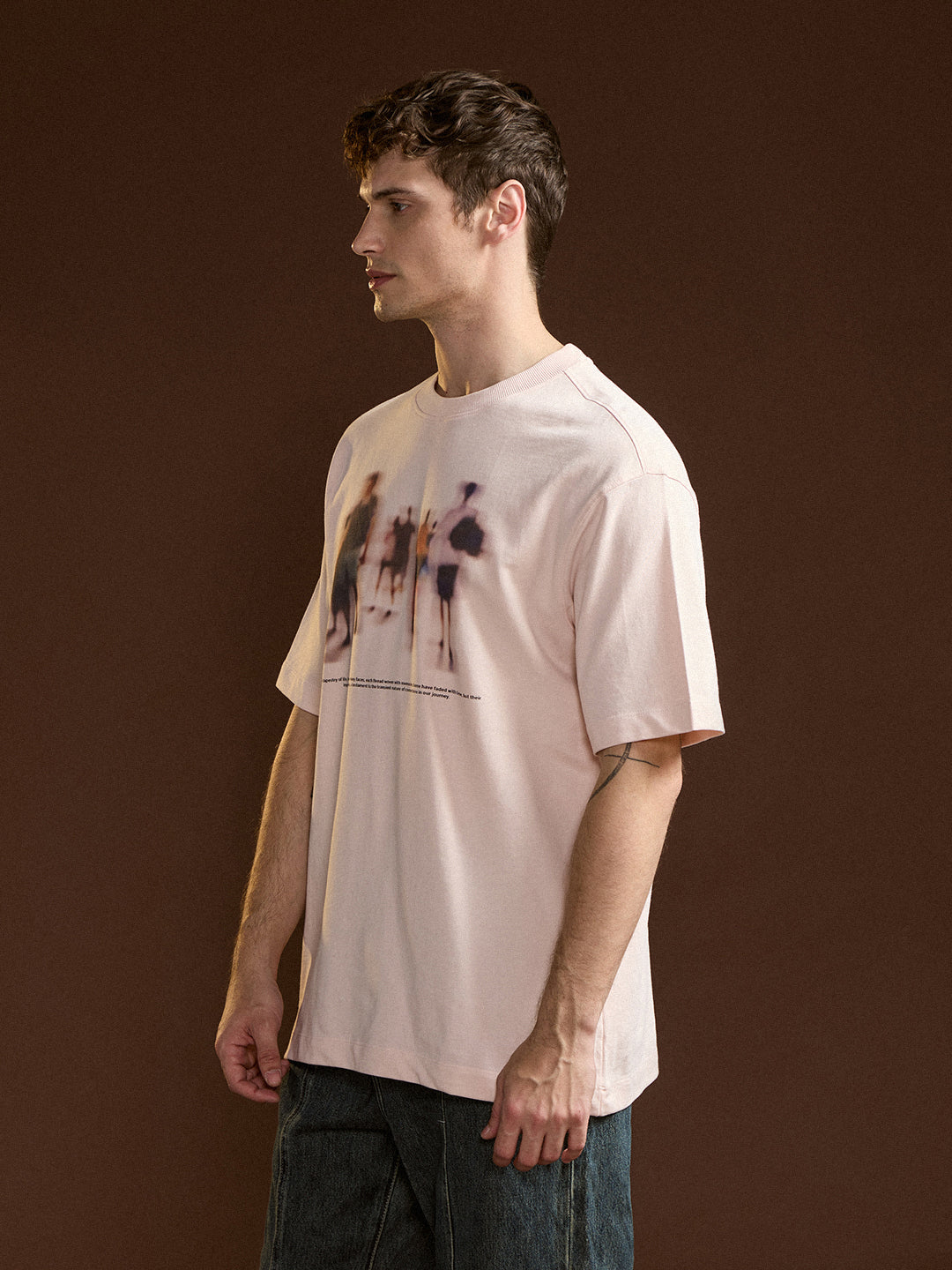 Men Peach Oversize Graphic Print Crew Neck T-shirt