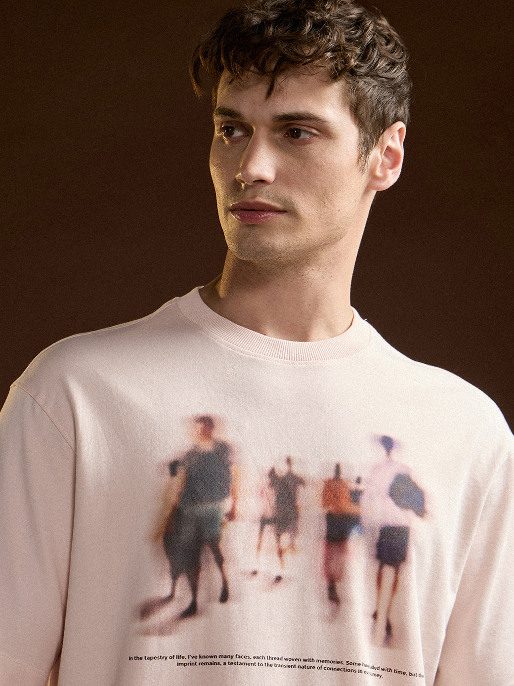 Men Peach Oversize Graphic Print Crew Neck T-shirt