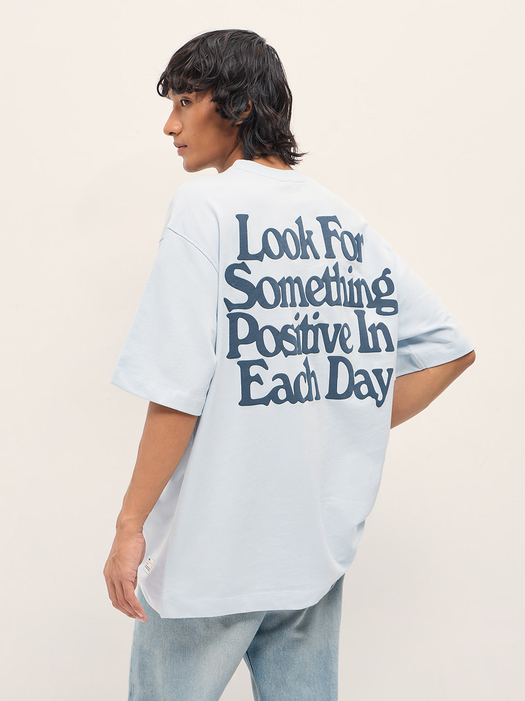 Men Blue Oversized Crew Neck T-Shirt