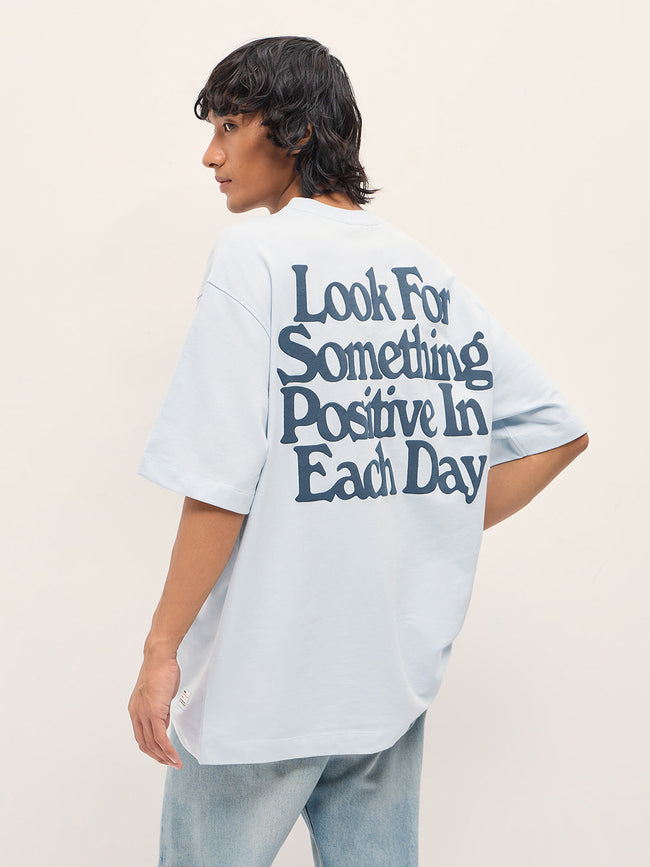 Men Blue Oversized Crew Neck T-Shirt
