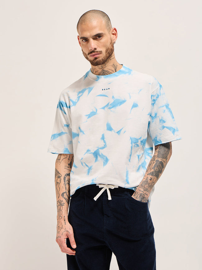 Men WhiteBlue Tie-Dye Oversize Crew Neck T-shirt