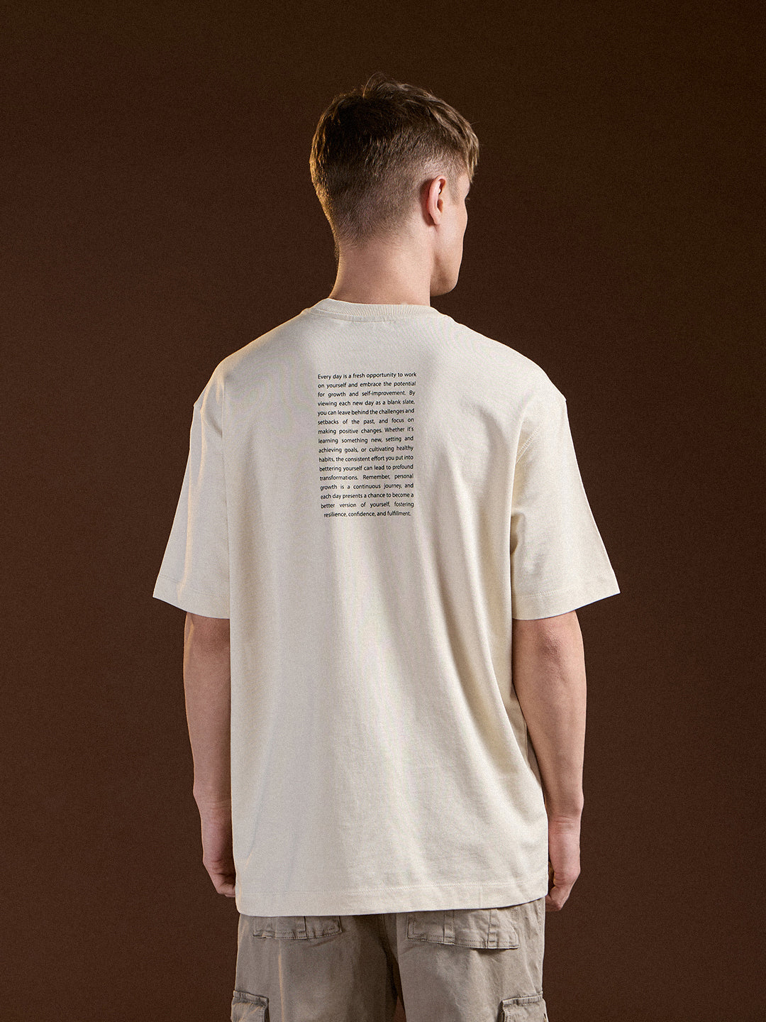 Men Cream Oversize Floral Graphic Print Crew Neck T-shirt