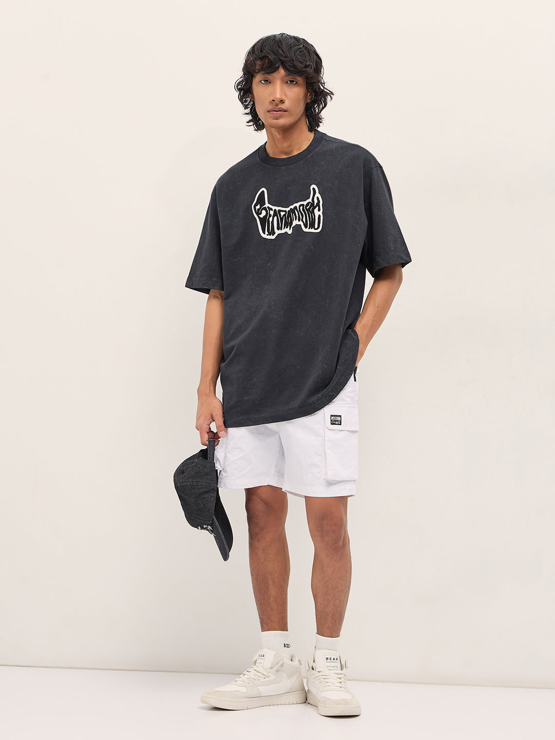 Men Black Graphic Cotton Crew Neck T-Shirt