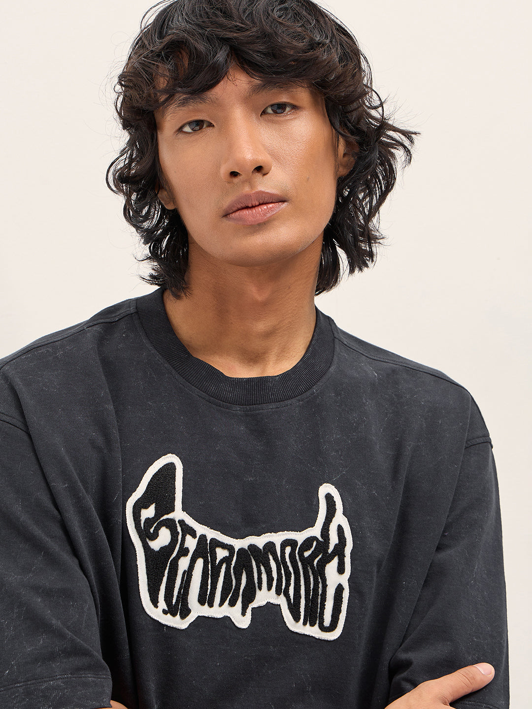 Men Black Graphic Cotton Crew Neck T-Shirt
