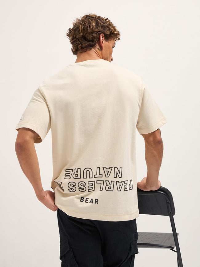 Men Cream Oversized Crew Neck T-Shirt
