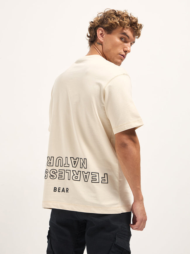 Men Cream Oversized Crew Neck T-Shirt