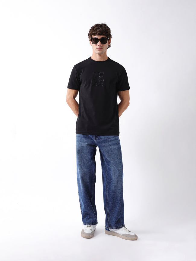 Men Black Graphic Cotton T-Shirt