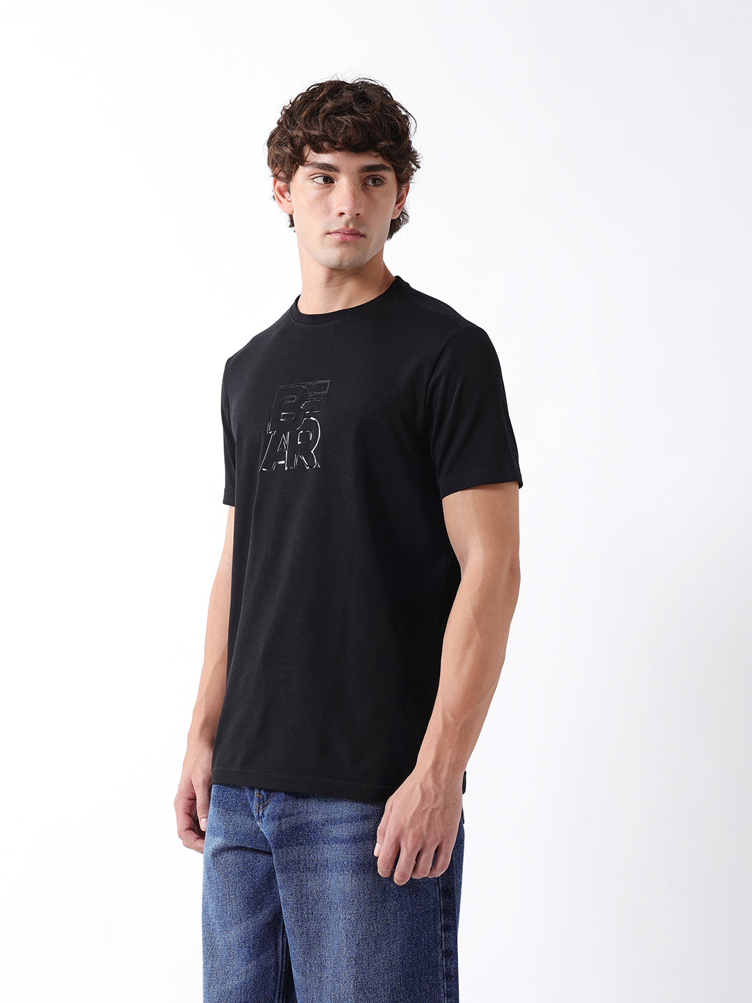 Men Black Graphic Cotton T-Shirt