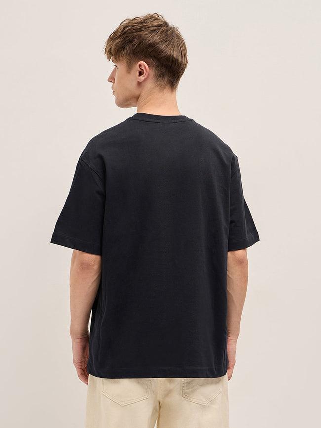 Men Black Geometric BEAR Graphic Oversized Crew Neck T-shirt
