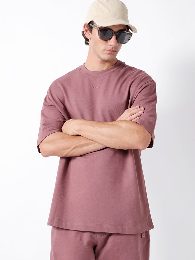 Men Peach Solid Cotton Crew Neck T-Shirt