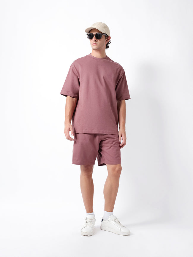 Men Peach Solid Cotton Crew Neck T-Shirt