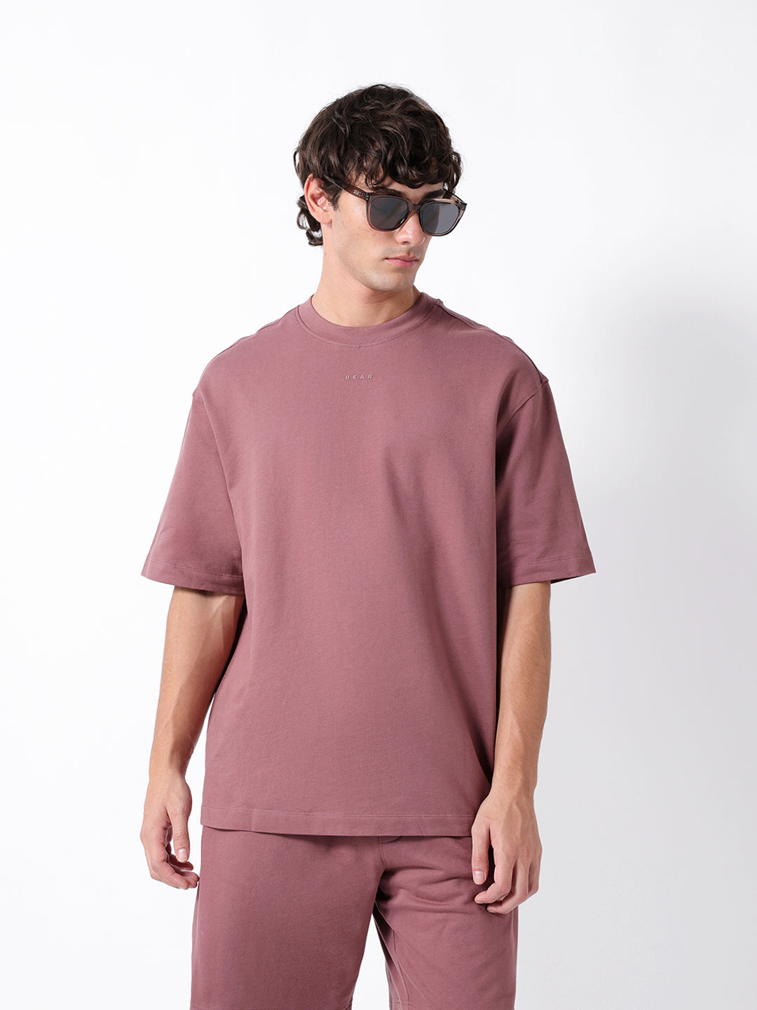 Men Peach Solid Cotton Crew Neck T-Shirt