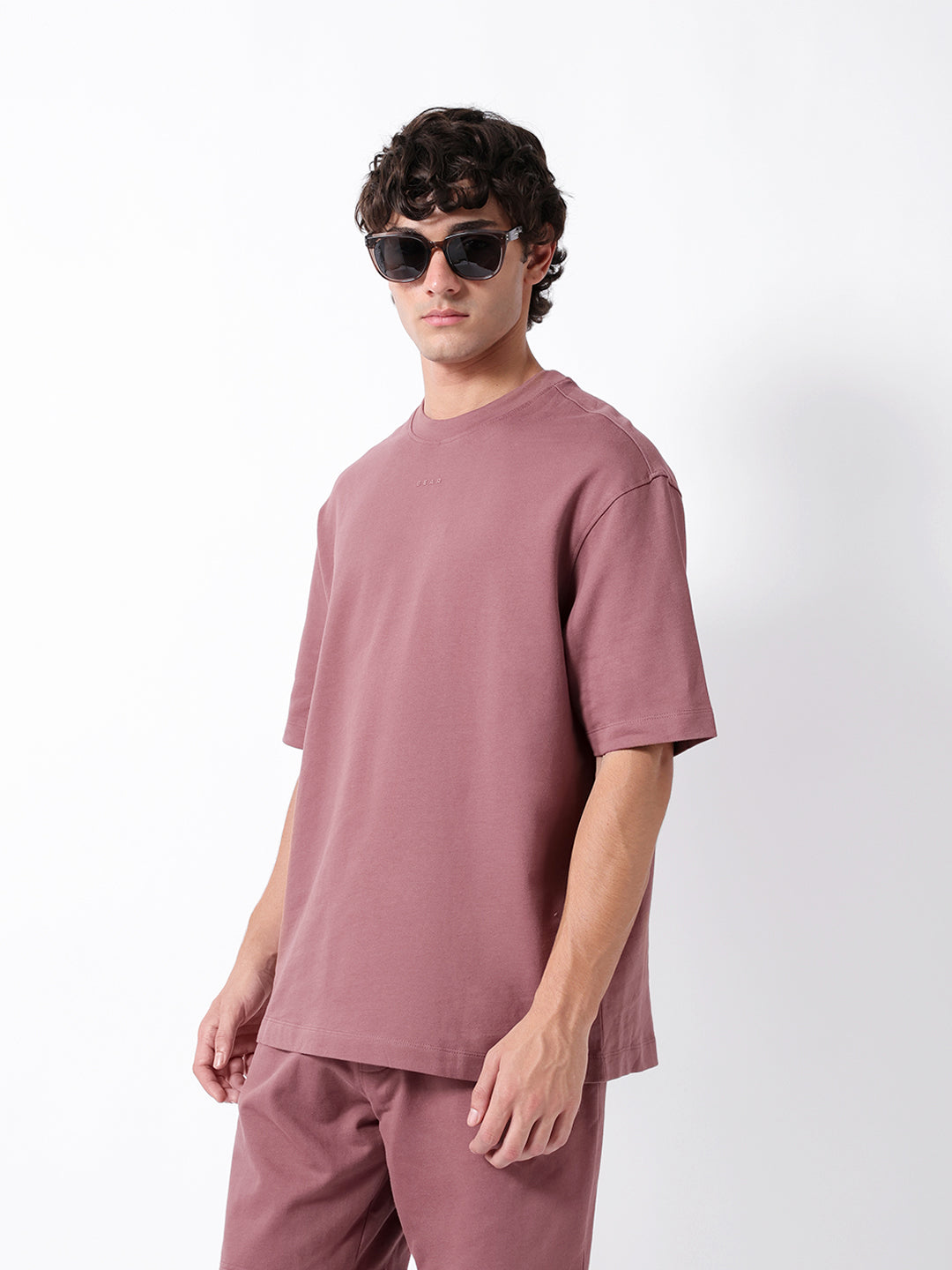 Men Peach Solid Cotton Crew Neck T-Shirt