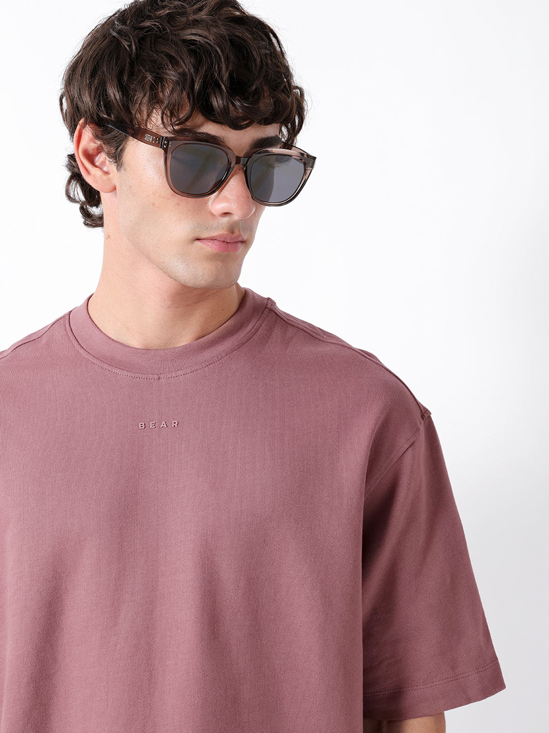 Men Peach Solid Cotton Crew Neck T-Shirt