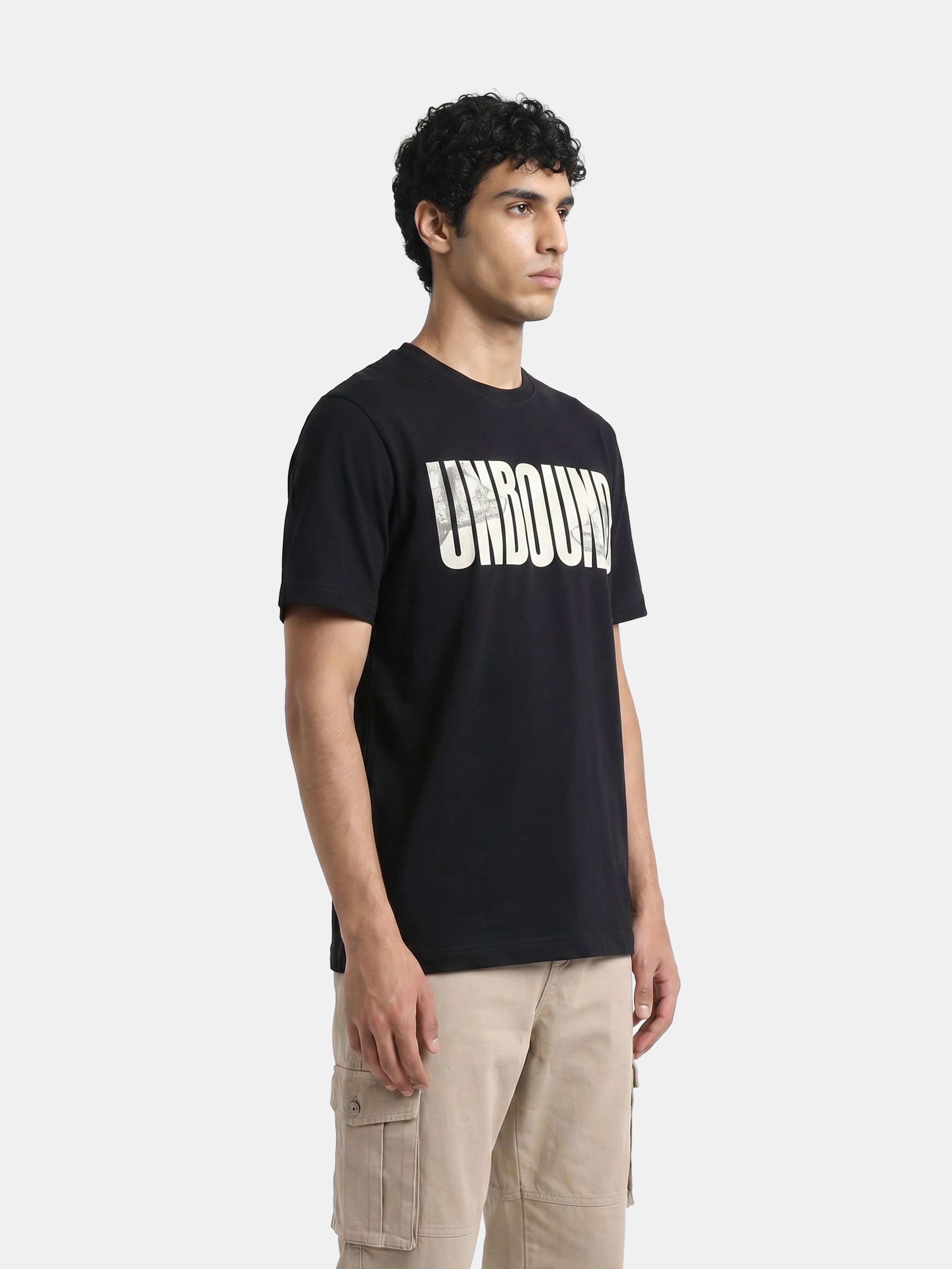 Men Black Graphic Cotton T-Shirt