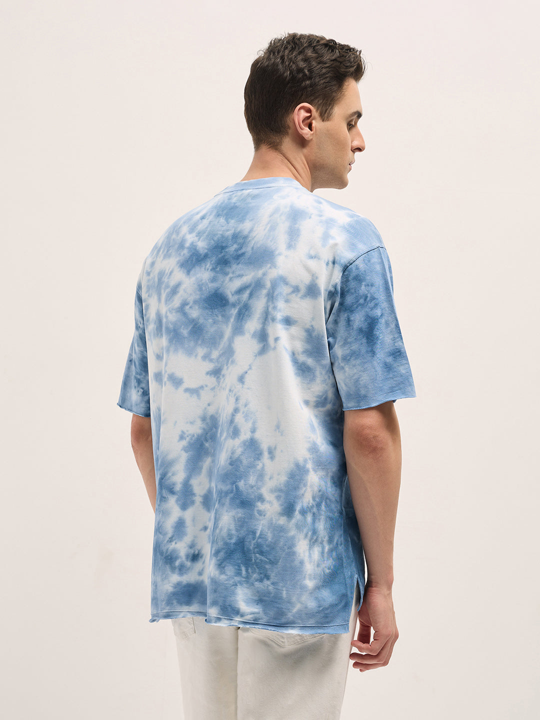 Men Blue Tie-Dye Oversized Crew Neck T-shirt