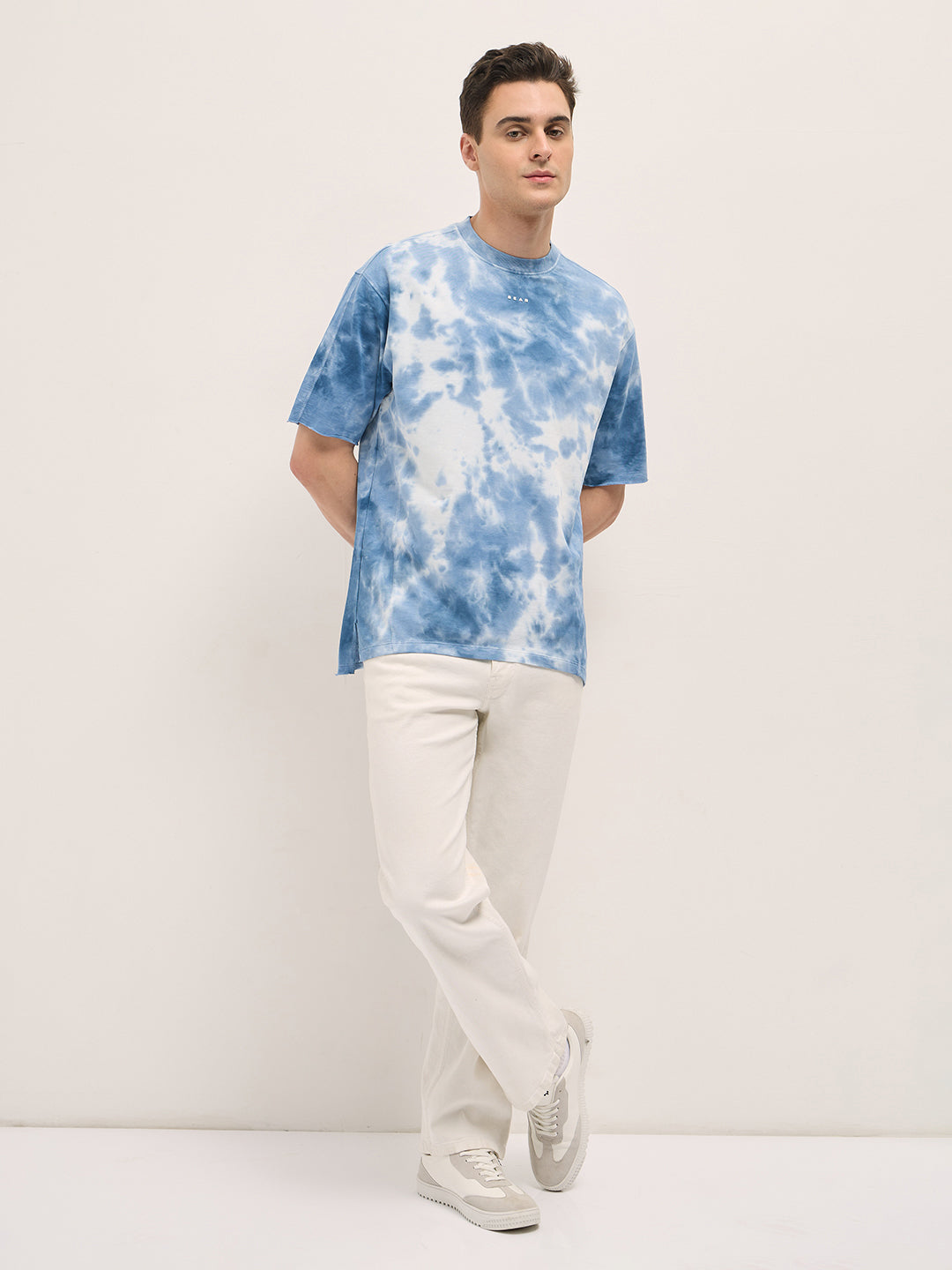 Men Blue Tie-Dye Oversized Crew Neck T-shirt