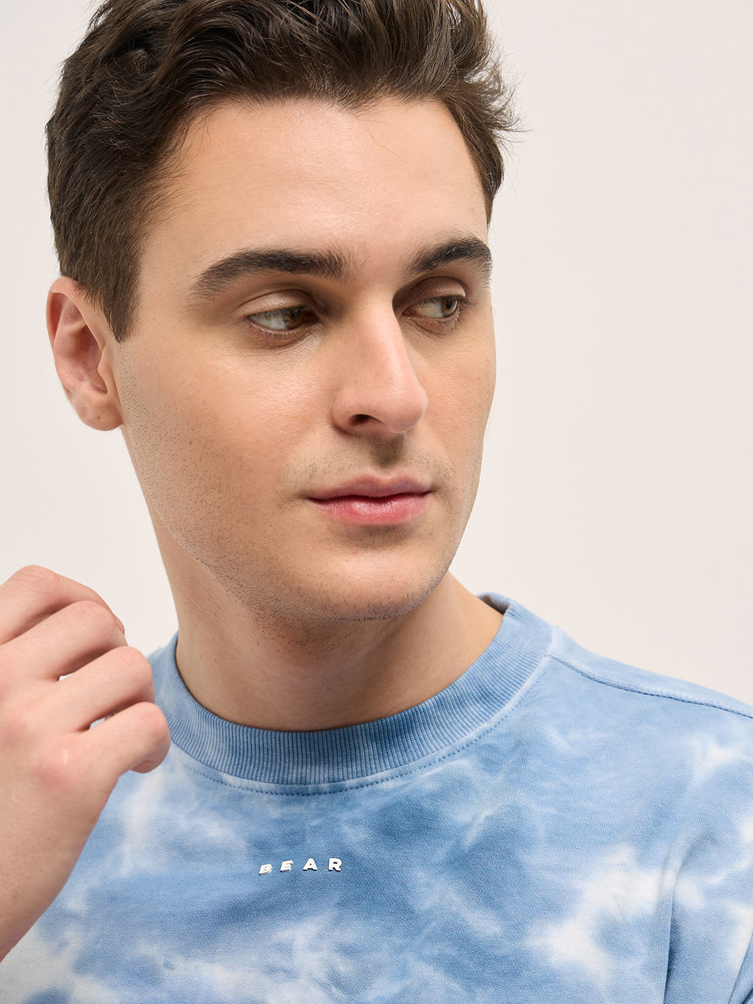 Men Blue Tie-Dye Oversized Crew Neck T-shirt