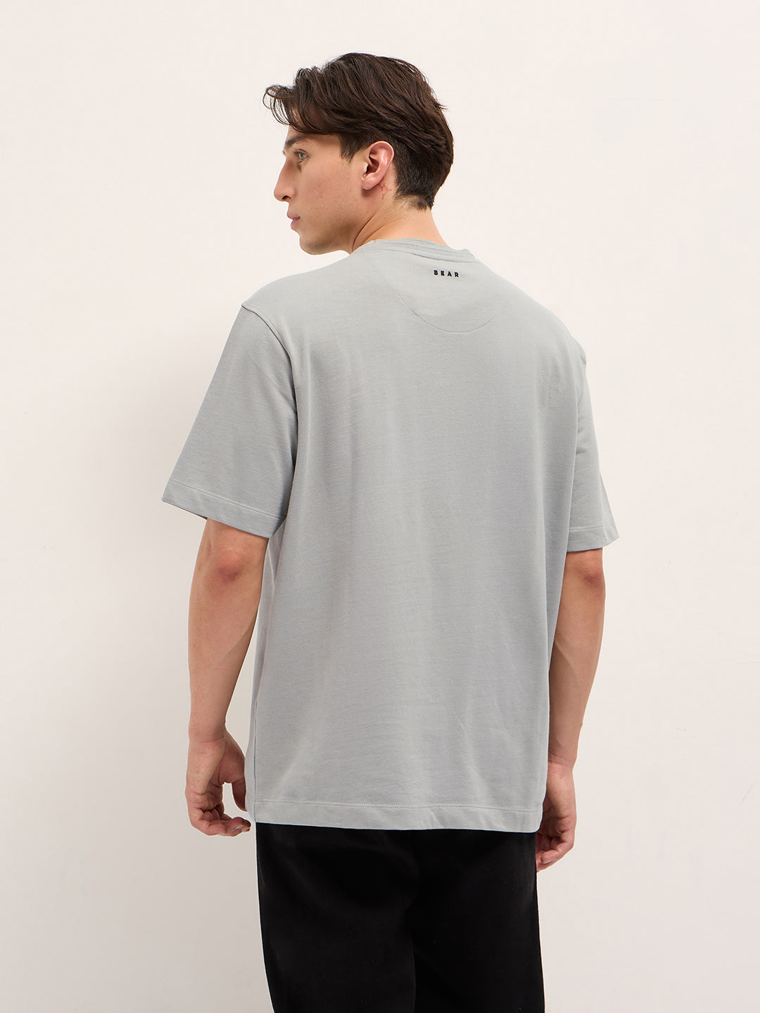 Men Grey Oversized Crew Neck T-Shirt