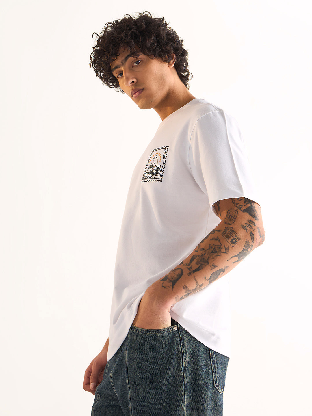 Men White Oversized Crew Neck T-Shirt