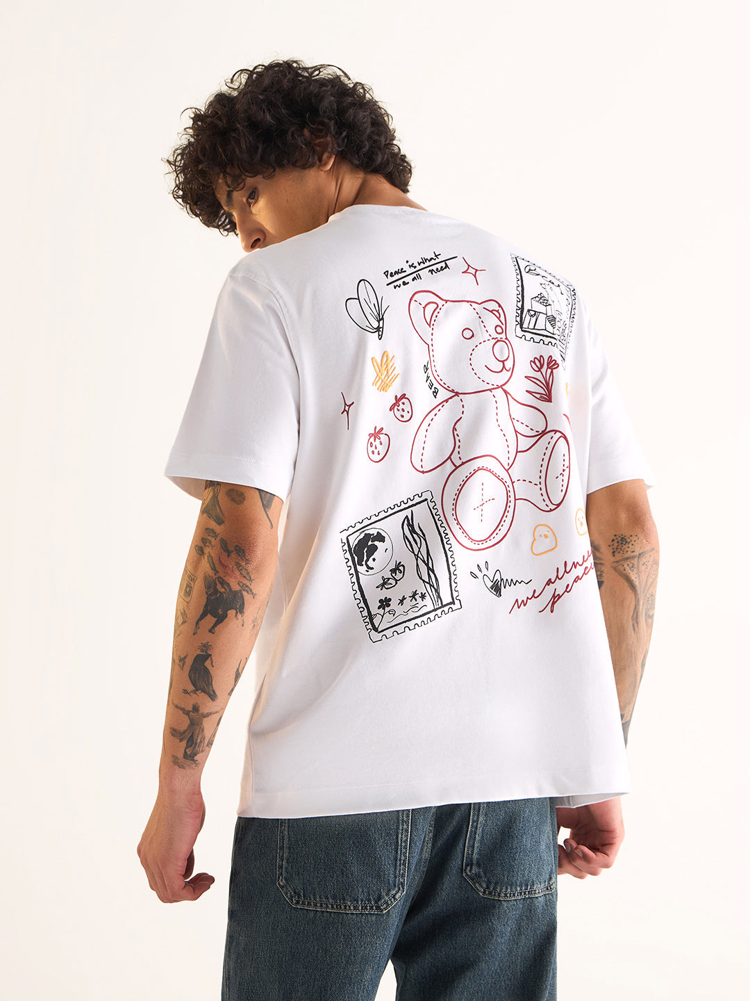 Men White Oversized Crew Neck T-Shirt