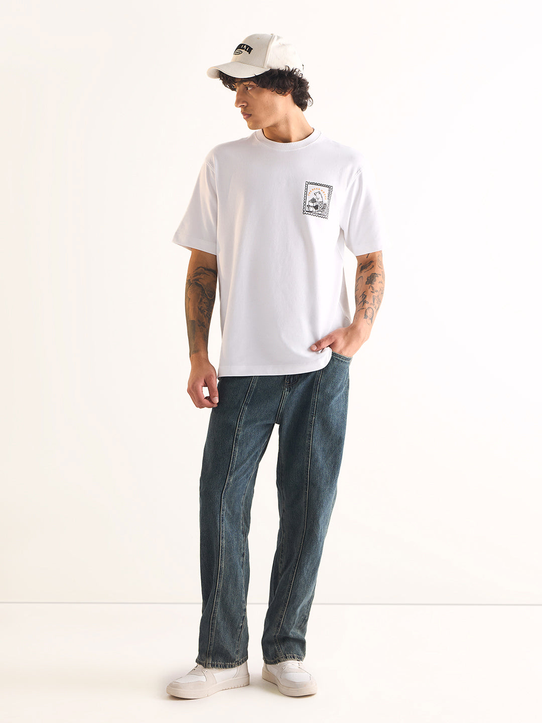 Men White Oversized Crew Neck T-Shirt