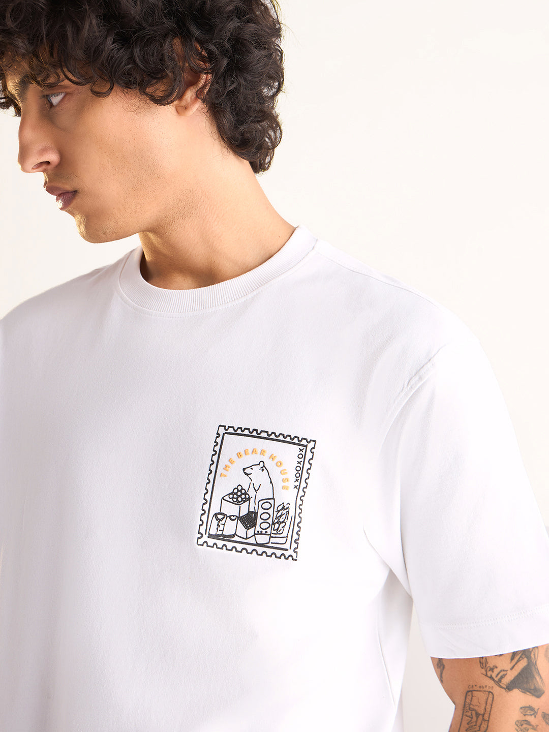 Men White Oversized Crew Neck T-Shirt