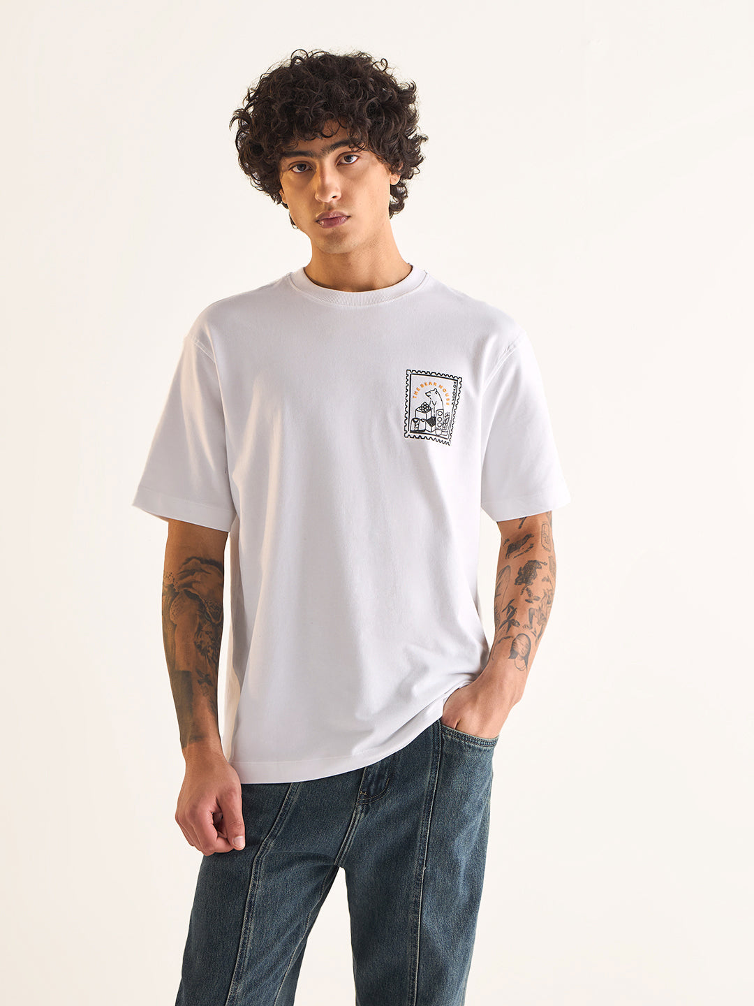 Men White Oversized Crew Neck T-Shirt