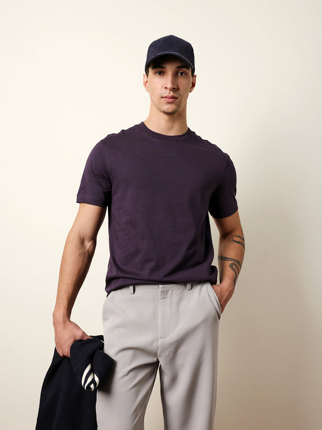 Men Purple Half Sleeve Regular T-Shirt