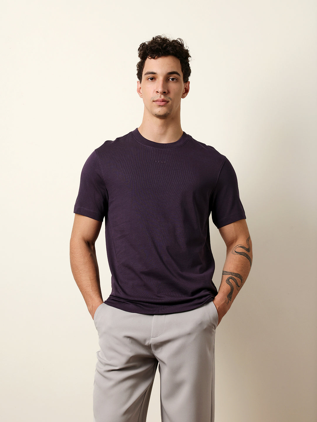Men Purple Half Sleeve Regular T-Shirt