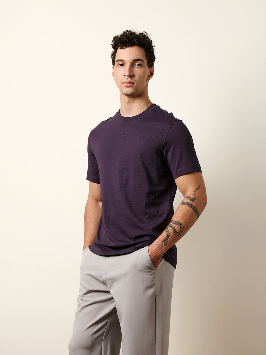 Men Purple Half Sleeve Regular T-Shirt