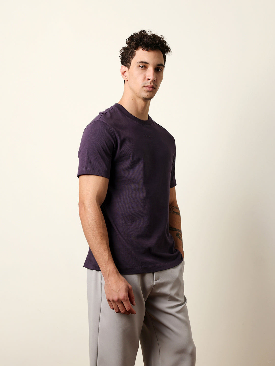 Men Purple Half Sleeve Regular T-Shirt