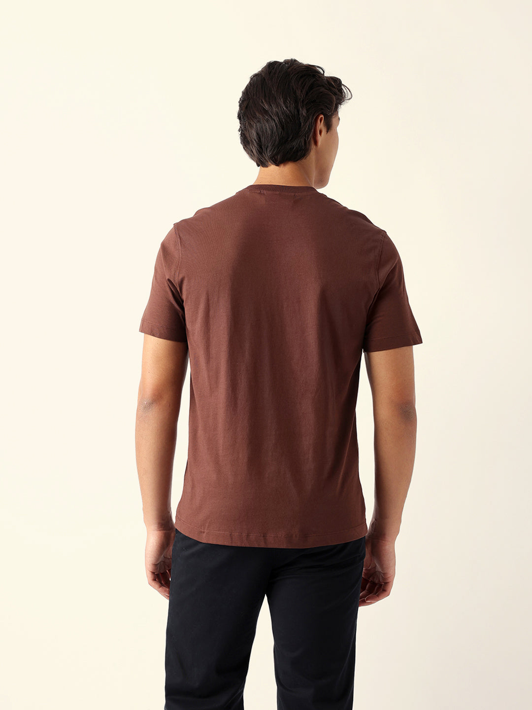Men Brown Cotton Solid T-Shirt